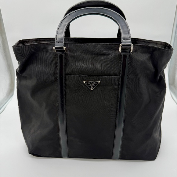 Authentic Vintage Prada BN1057 Tessuto + Spazzolato Nero Tote / Briefcase Black - Picture 2 of 15